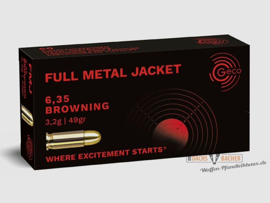 GECO 6,35 Browning FMJ Full Metal Jacket 3,2g/49gr 50 coups