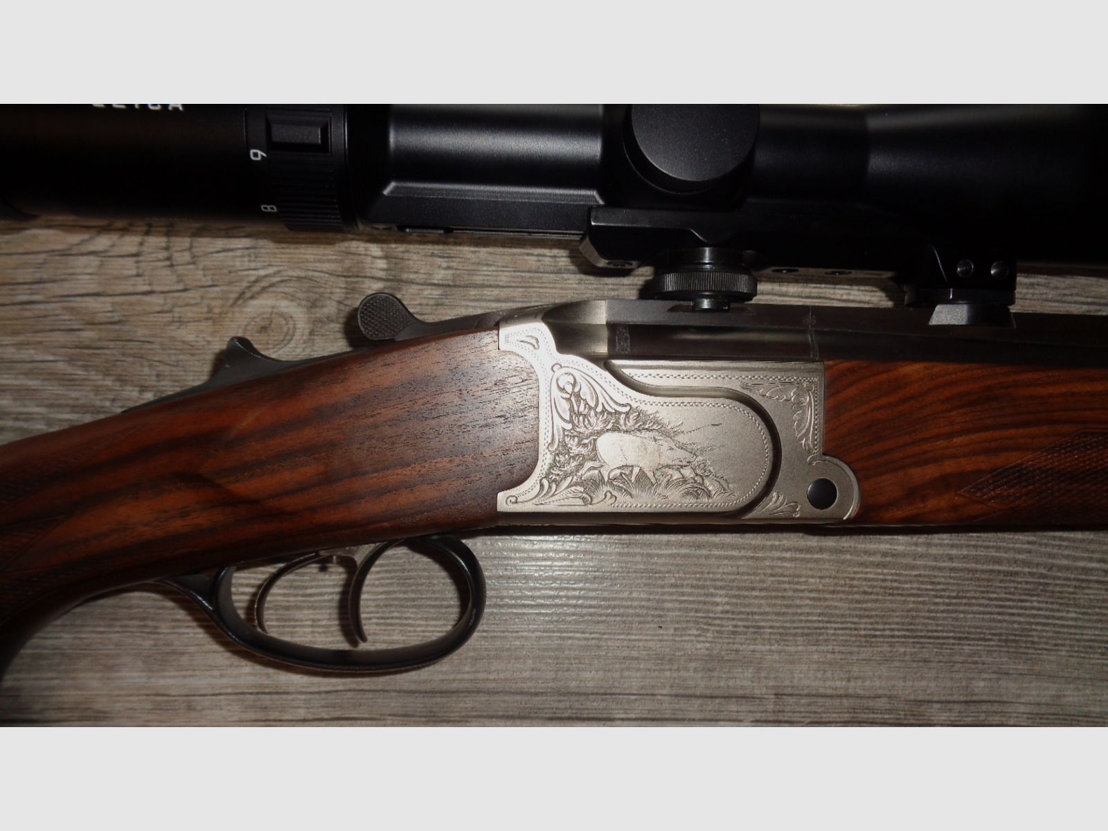 Krieghoff Ultra Bock dubbelloops kogelgeweer (BDB) kaliber 9,3x74 R luxe incl. scharniermontage en gemonteerde premium richtkijker Leica Fortis 6 1,8-12x42i, afbeelding 5 van 12