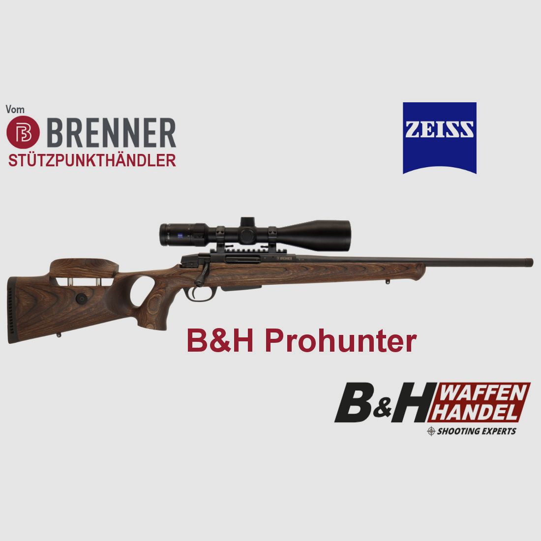 Brenner Komplettpaket: BR20 B&H Prohunter Lochschaft mit Zeiss V4 fertig montiert