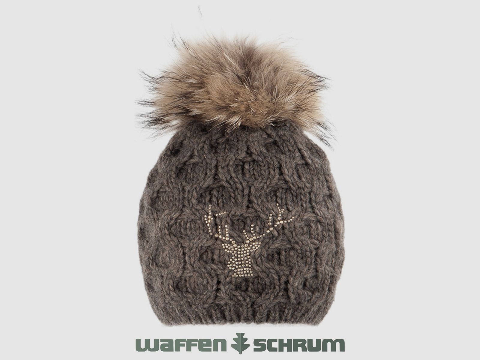 Lodenhut Strickmütze mit Echtfellbommel