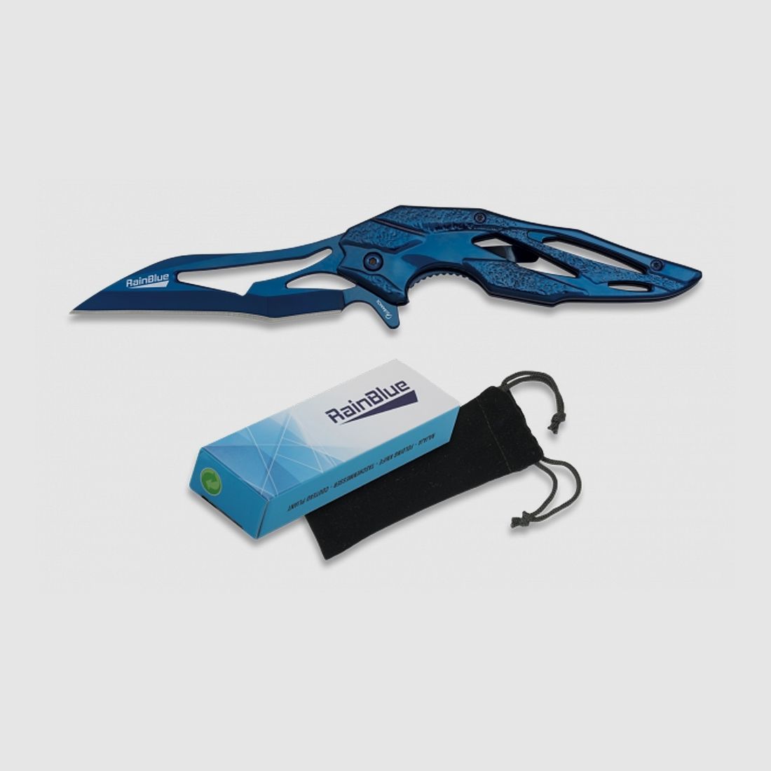 federunterstütztes Karambit Taschenmesser - blau Skelettmesser m Clip