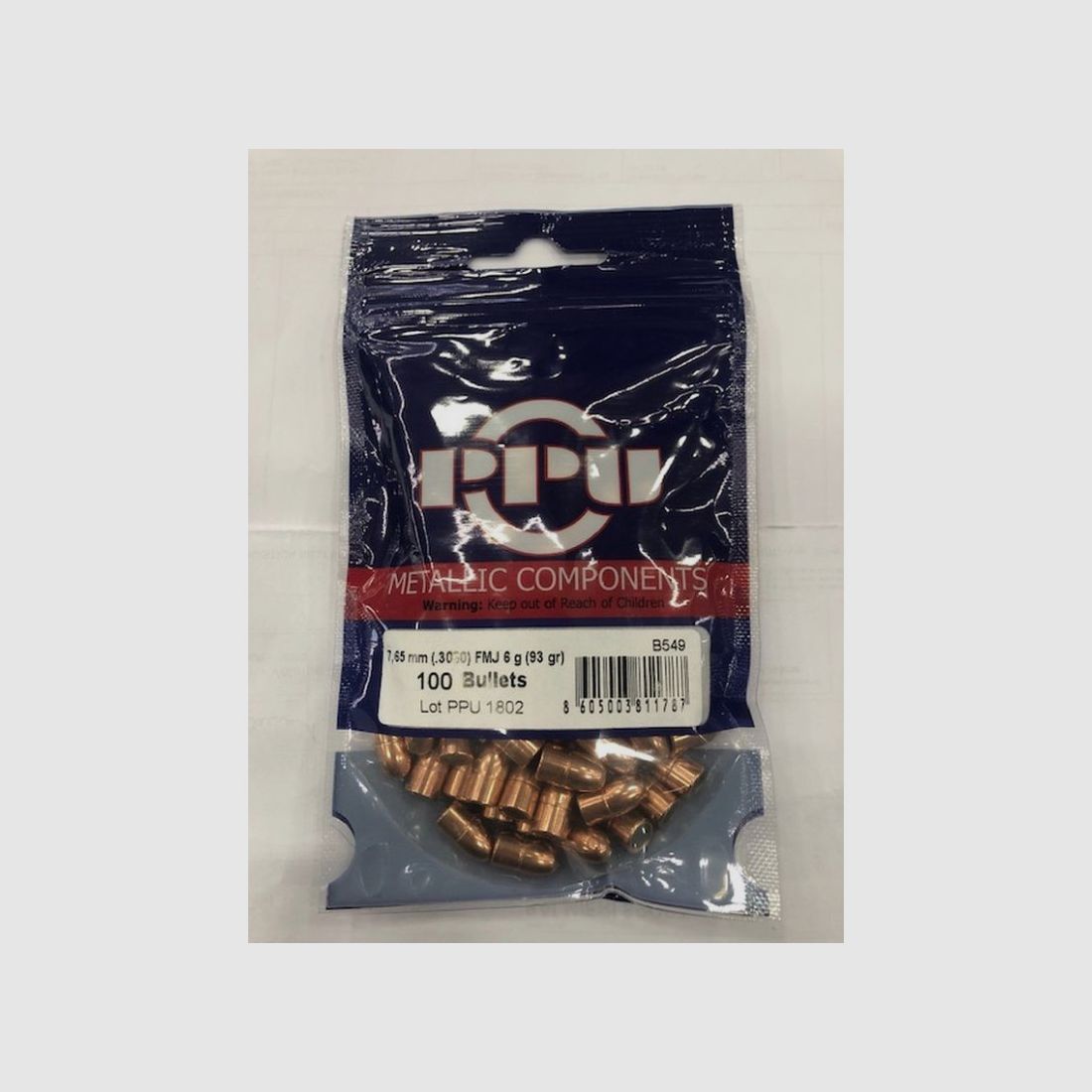 PPU POCISK 7,65 GR 93 FMJRN QT100, zdjęcie 1 z 2