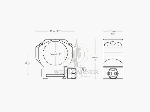 Hawke Tactical Ring Montaggi Weaver 30mm medium