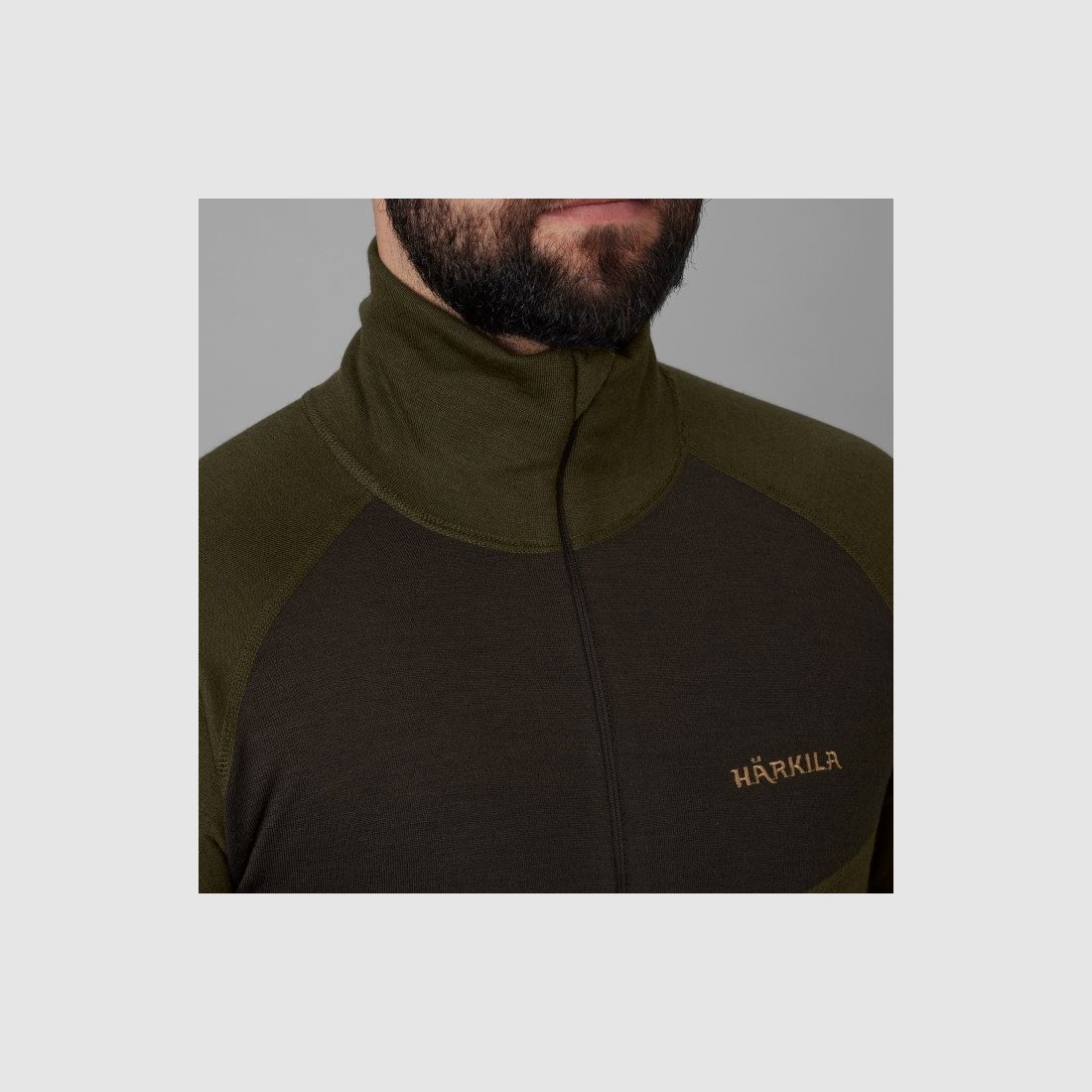 Härkila Base Warm Zip Neck maglia intima willow green/shadow brown (200105663), immagine 5 di 11